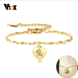 Vnox Personalized Heart Charm Bracelet for Women Elegant Gold Tone Stainless Steel Lady Party Jewelry Customize Engrave BFF Gift