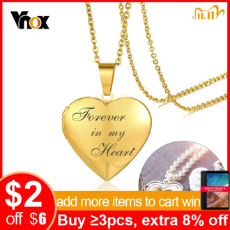 Vnox Personalized Heart Locket Pendant for Women Men Photo Frame Necklaces Stainless Steel Always in My Heart Unique Custom Gift
