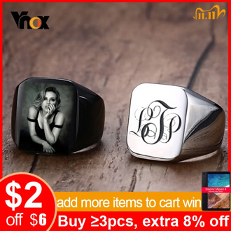 Vnox Personalized Mens Signet Rings Chunky Stainless Steel Boy Stamp Band Customize Engrave Male Jewelry Fraternal Rings BF Gift