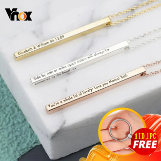 Vnox Personalized Name Necklace for Women Men Vertical Bar Cylindrical Glossy Stainless Steel Pendant Custom Gift Casual Collar