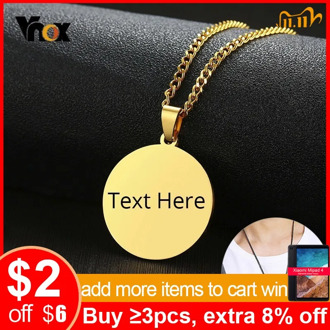 Vnox Personalized Simple Round Pendant for Men Women Glossy Plain Stainless Steel Necklace Custom Unique Jewelry with 24" Chain
