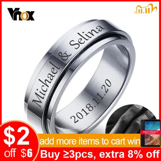 Vnox Personalized Spinner Ring for Men Women 6mm Stainless Steel Rotatable Wedding Band Custom Name Date Initial Male Tail Ring