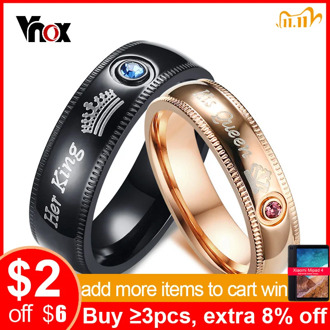 Vnox Personalized Wedding Rings for Women Men Crown His Queen Her King Stainless Steel Engagement Bands Anniversary Alliance