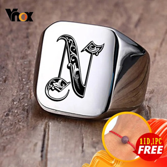 Vnox Retro Initials Signet Ring for Men 18mm Bulky Heavy Stamp Male Band Stainless Steel Letters Custom Jewelry Gift for Him