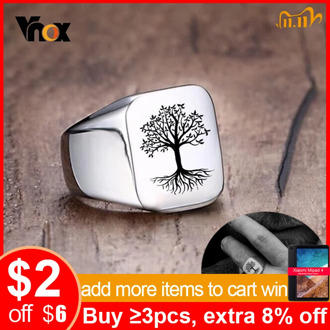 Vnox Rock Punk Tree Of Life Signet Rings for Men Jewelry Custom Words Images Personalize Engrave Gifts for Him Jewelry
