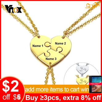 Vnox Set of 3 Stainless Steel Best Friends Forever BFF Necklace Puzzle Friendship Pendant Free Custom Name Women Men Gift