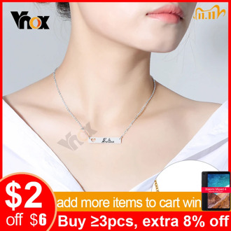 Vnox Simple Hollow Heart Horizontal Bar Necklaces for Women Stainless Steel Custom Personalize Engrave ID Pendant Jewelry