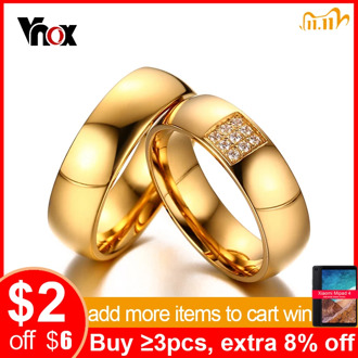 Vnox Simple Wedding Rings for Women Men Elegant AAA CZ Stones Gold-color Ring Alliance Promise Engagement Band Gift