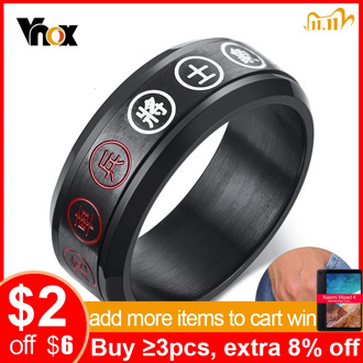 Vnox Spinner Chess Ring for Men Black Stainless Steel Chinese Character Engraved Lucky Blessing Customized Ring