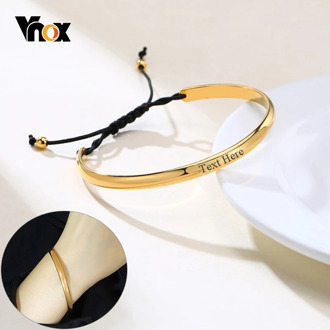 Vnox Sports Black Rope Chain Bracelets for Women Jewelry Personalize Custom Gold Color Stainless Steel Cuff Bangles Quote Gifts