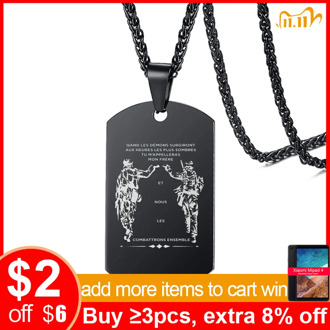 Vnox Stainless Steel ID Tag Necklaces Pendant Engrave Customized Logo Family Brother Men Jewelry