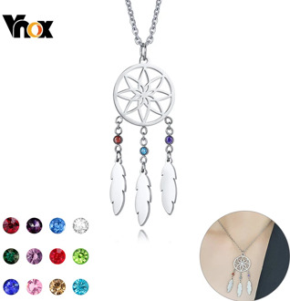 Vnox Stone Change Customize Birth Stone Women Necklace Ethnic Dreamcatcher Feather Pendant Bohemia Punk Jewelry To Duaghter Gift