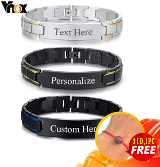 Vnox Stylish 12mm Width Men's Bracelet Free Personalized Custom ID Tag Stainless Steel Watchband Chain Jewelry To Husband Father
