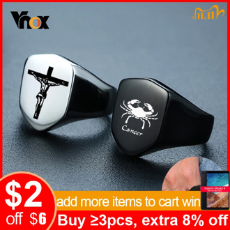 Vnox Stylish Personalize Shield Flat Top Ring for Men Black Stainless Steel Gents Signet Stamp Ring Punk Male Jewelry