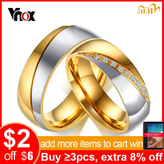 Vnox Temperament Wedding Rings For Women Men CZ Stones Stainless Steel Engagement Band Anniversary Personalized Gift Jewelry