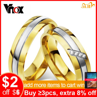 Vnox Trendy Wedding Ring 316l Stainless Steel Metal CZ Zircon Stone Finger Jewelry