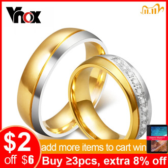 Vnox Wedding Ring for Women / Men Gold Color Love Engagement Couple Stainless Steel Lovers Jewlery Anniversary Gift US size
