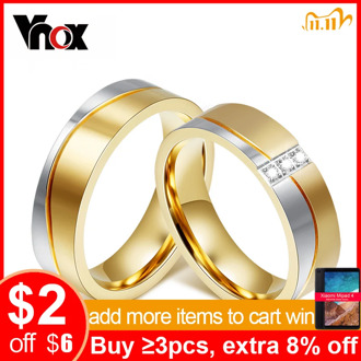 Vnox Wedding Rings for Women / Men Gold-color Elegant Lovers Promise Jewelry Personalize Engrave Name Couple Gift