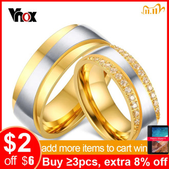 Vnox Women Men Engagement Ring Engrave Name Luxury CZ Zirconia Gold-color Wedding Ring Love Jewelry US Size