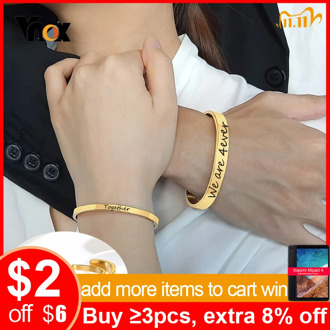 Vnox Women Men Free Personalize Engrave Basic Cuff Bangles Bracelets for His and Her Couples Custom Gifts Jewelry
