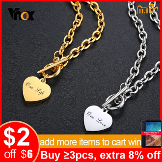 Vnox Women Personalize Love Name Necklaces for Men Stainless Steel Link Chain with Heart Coin Charm Custom Unisex Gifts