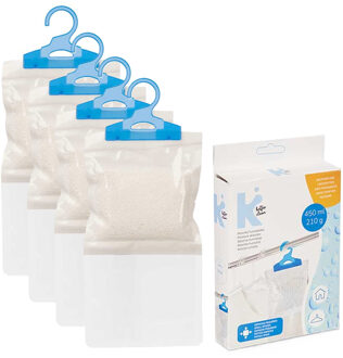 Vocht opnemende korrels 450 gram - 4x - Tegen schimmel/condens/geur - kledingkast - aan ophang haak