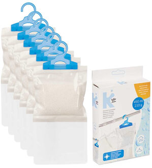Vocht opnemende korrels 450 gram - 6x - Tegen schimmel/condens/geur - kledingkast - aan ophang haak