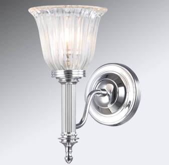 Vochtbestendige wandlamp Carroll, glas geribbeld chroom, helder