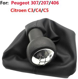 Vodool 5 Speed Auto Pookknop Hoofd Stok Met Halsbanden Handbal Versnellingshendel Hoofd Stok Boot Stofkap Voor peugeot 206 406