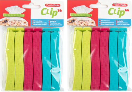 Voedsel afsluitclips / vershoudclips - set 12x stuks - gekleurd - 11 cm