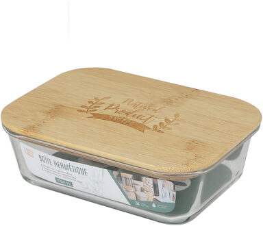 Voedsel bewaarbakje/vershoudbakje - bamboe deksel - 1000 ml - ovenbestendig glas - luchtdicht