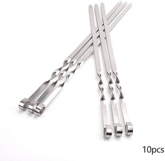 Voedsel Camping Picknick Groente Naald Bbq Barbecue Staal Spiesjes Platte Kebab 10Pcs Kabob Grillen E2E2
