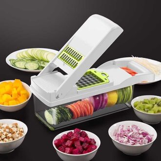 Voedsel Chopper Groente-Fruit-Kaas-Ui Chopper Slicer Dicer Tomaat Cutter Rasp 12 In 1 Veggie Chopper spiralizer Salade Pota wit