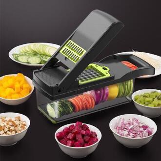 Voedsel Chopper Groente-Fruit-Kaas-Ui Chopper Slicer Dicer Tomaat Cutter Rasp 12 In 1 Veggie Chopper spiralizer Salade Pota zwart