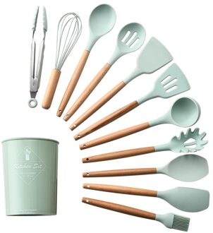 Voedsel-Graded Siliconen Keukengerei Set Met Houten Handvat En 11 Verschillende Tools Voor Verbeteren De Koken Ervaring In Keuken lucht blauw
