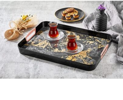 Voedsel Presentatie Lade Opslag Keuken Hotel Accessoires Gereedschap Rechthoekige Gedrukt Lade Voedsel Serveerschaal Thee Board Vrouwen zwart