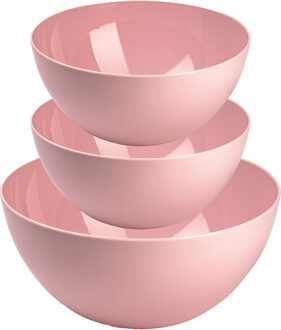 voedsel serveer schalen set - 3x stuks - roze - kunststof - Dia 23 en 26 cm