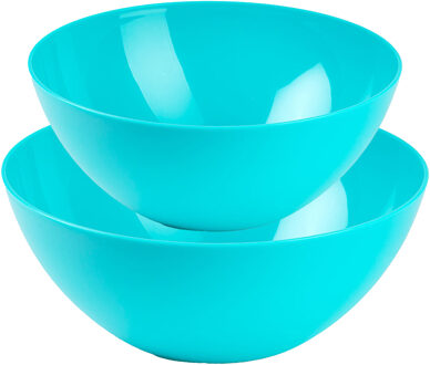 voedsel serveer schalen set - 4x stuks - blauw - kunststof - Dia 23 en 20 cm