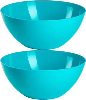 Voedsel serveerschaal - 2x stuks - saladeschaal - D26 x H12 cm - kunststof - blauw - 35