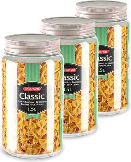 voedsel voorraadpot - 3x - weckpotten - beige - 1500 ml - kunststof - met draai deksel