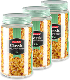 voedsel voorraadpot - 3x - weckpotten - groen - 1500 ml - kunststof - met draai deksel