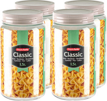 voedsel voorraadpot - 4x - weckpotten - beige - 1500 ml - kunststof - met draai deksel