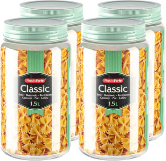 voedsel voorraadpot - 4x - weckpotten - groen - 1500 ml - kunststof - met draai deksel
