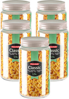 voedsel voorraadpot - 5x - weckpotten - beige - 1500 ml - kunststof - met draai deksel