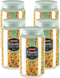 voedsel voorraadpot - 5x - weckpotten - groen - 1500 ml - kunststof - met draai deksel