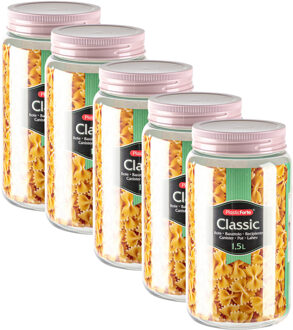 voedsel voorraadpot - 5x - weckpotten - roze - 1500 ml - kunststof - met draai deksel