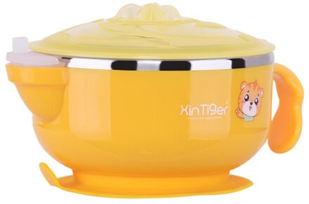 Voedsel Warming Plaat Roestvrij Staal Injectie Warm Water Isolatie Cup Kinderen Eten Gerechten Servies Baby Sucker Voerbak geel