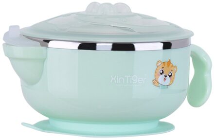 Voedsel Warming Plaat Roestvrij Staal Injectie Warm Water Isolatie Cup Kinderen Eten Gerechten Servies Baby Sucker Voerbak groen