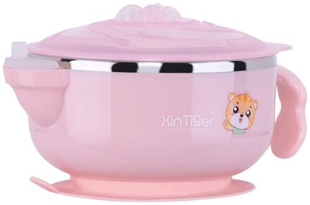 Voedsel Warming Plaat Roestvrij Staal Injectie Warm Water Isolatie Cup Kinderen Eten Gerechten Servies Baby Sucker Voerbak roze