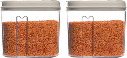 Voedselcontainer strooibus - 2x - beige - 1000 ml - kunststof - 15 x 8 x 14 cm - voorraadpot